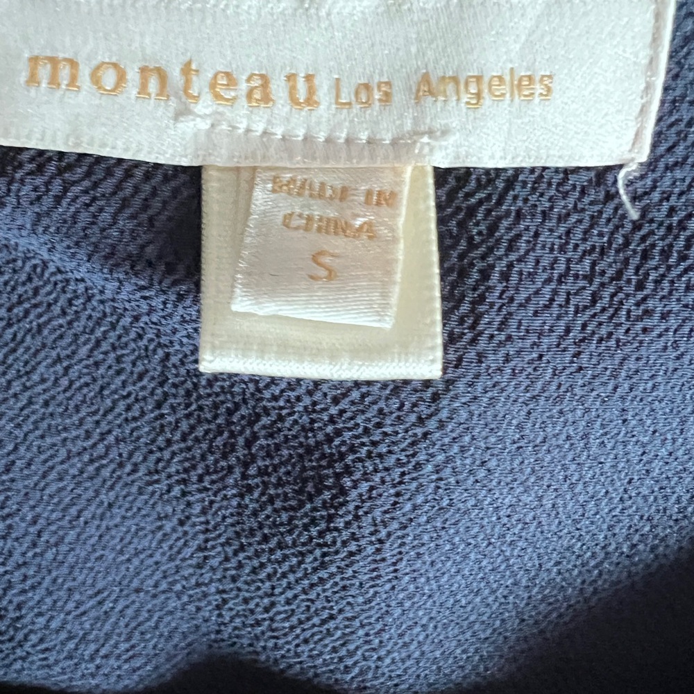 Monteau Los Angeles Wrap Top Small Blue Ruffle Sleeve Peplum Blouse Tie Waist - Picture 7 of 8